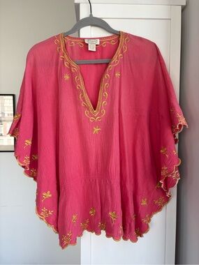 Scoop Beach Pink Embroidered Cotton Blouse Boho Y2K Size S